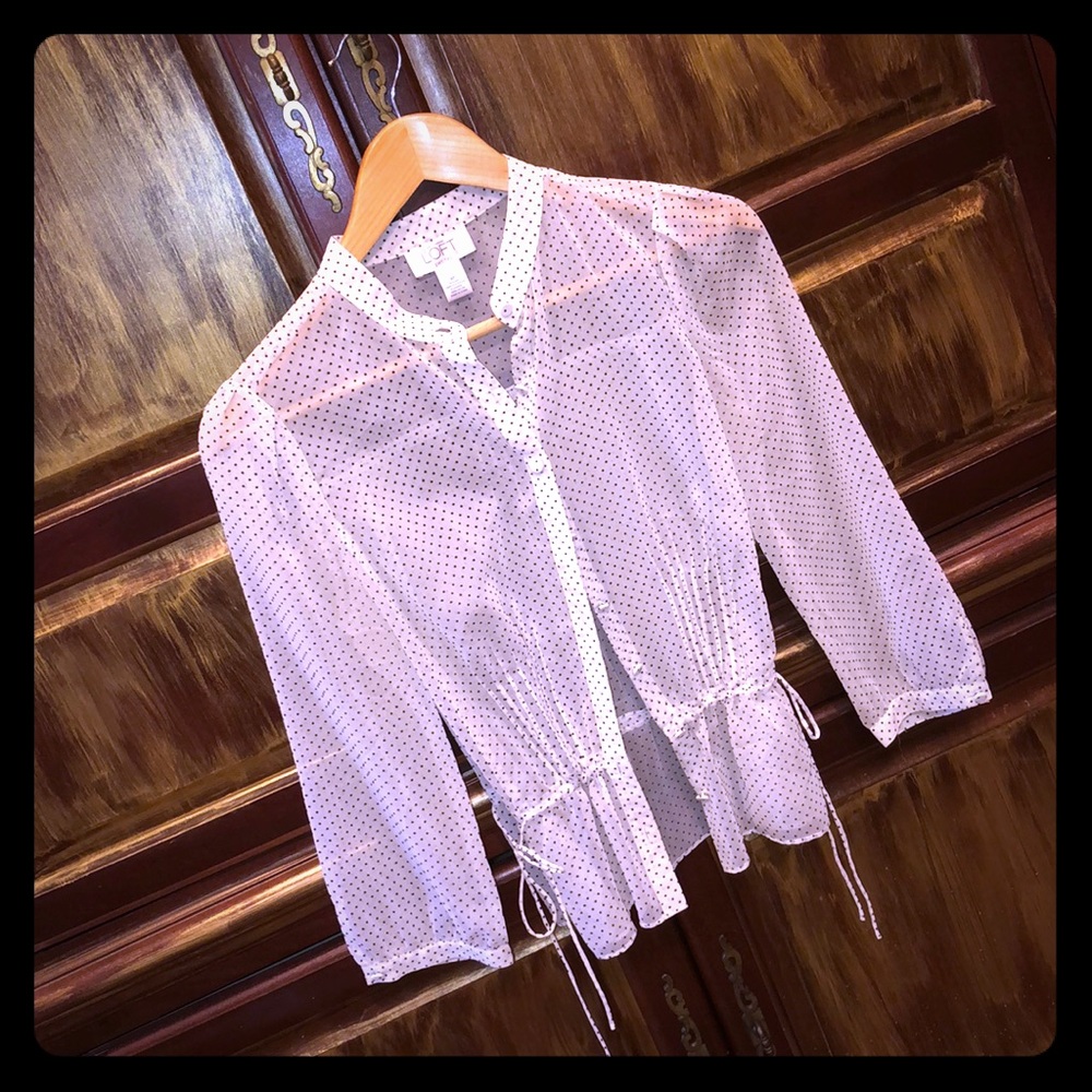 Loft petites white sheer black polka dot top